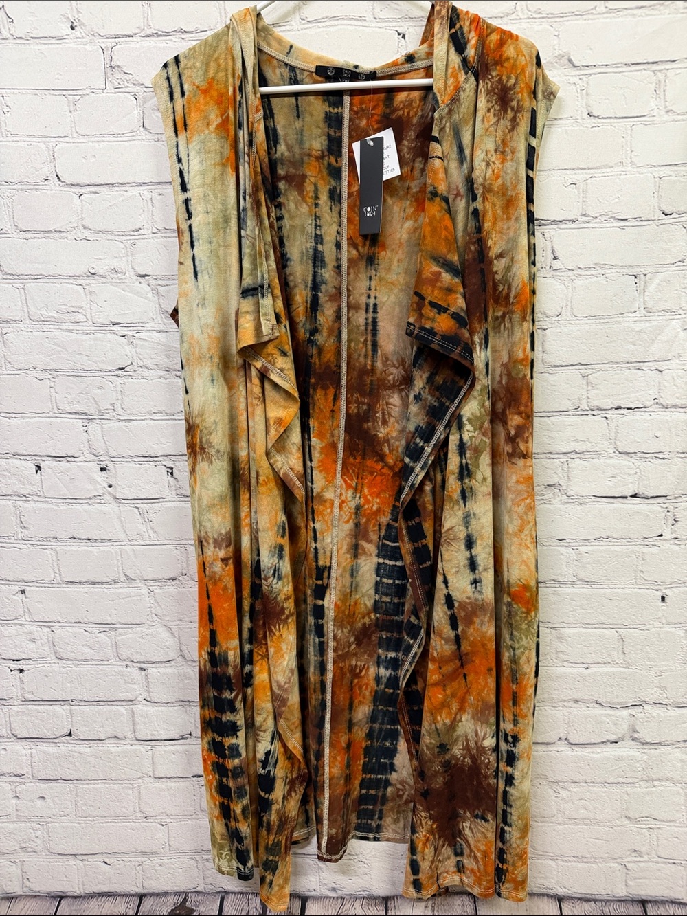 Coin 1804 Cardigan 2X Tie Dye Waterfall Hooded Sleeveless Topper Duster New